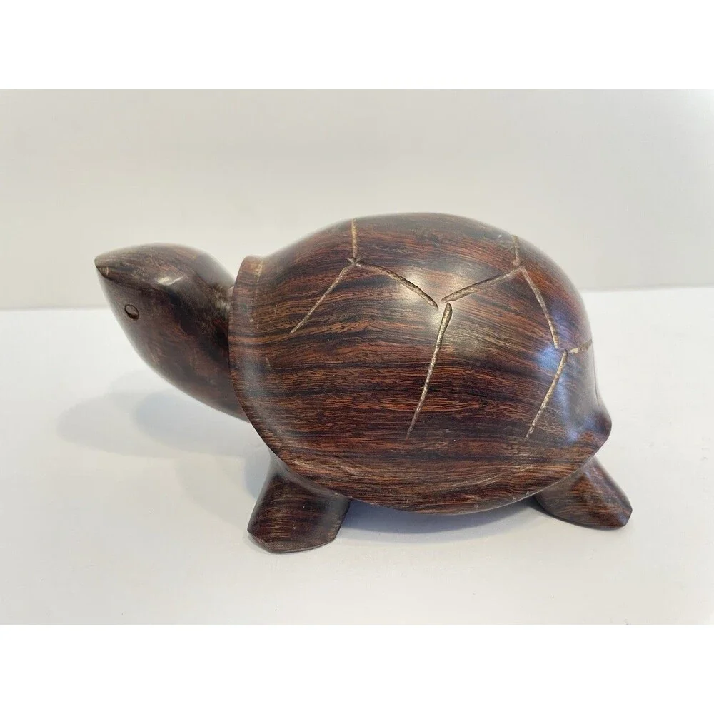 Hand Carved Wooden Turtle / Tortoise Heavy Hardwood Desk Decor 5.5 Inches Long